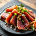Rauwe tonijn met kooklrabi en teriyaki-saus