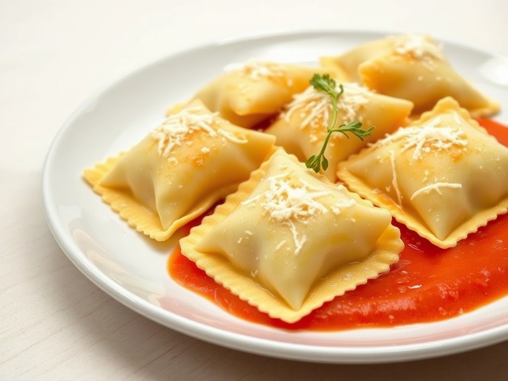 Ravioli ai Carciofi ( Ravioli met artisjokken ), AI-gegenereerde illustratie