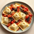 Ravioli met artisjokken-venkel + tomaten-venkelsaus