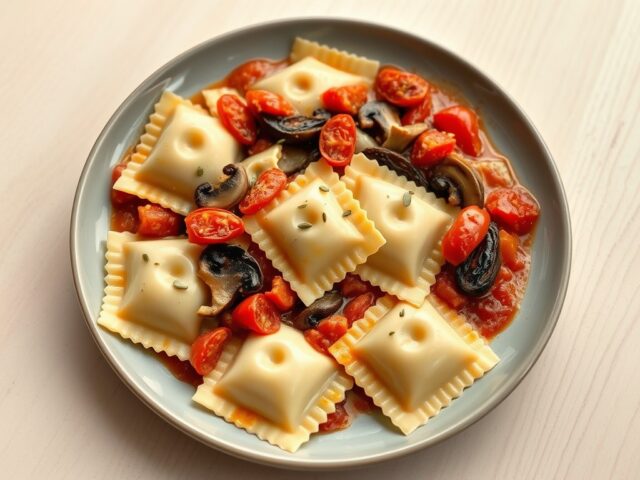 Ravioli met artisjokken-venkel + tomaten-venkelsaus