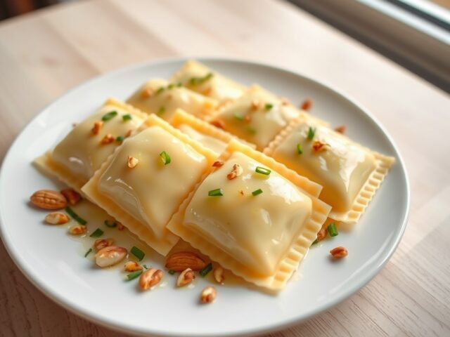 Ravioli met zalm en bieslook
