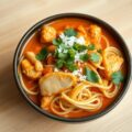 Red currynoedels met kip