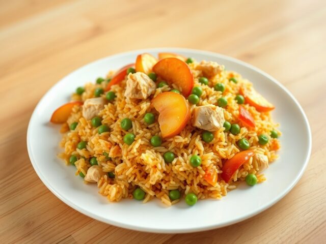 Rijst met kip en perziken ( Pilaf – Pilav )