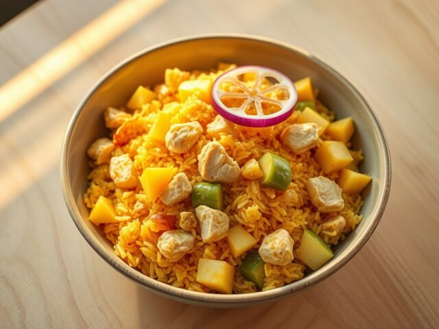 Rijst met kip, mango en appel
