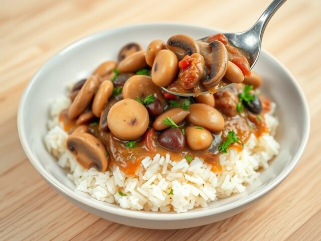 Rijst met paddestoelenstroganoff