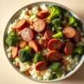 Rijstrand met broccoli en magere worst