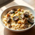 Risotto met aubergine en paddestoelen