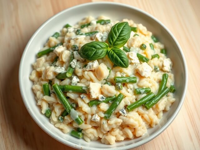 Risotto met basilicum en boontjes