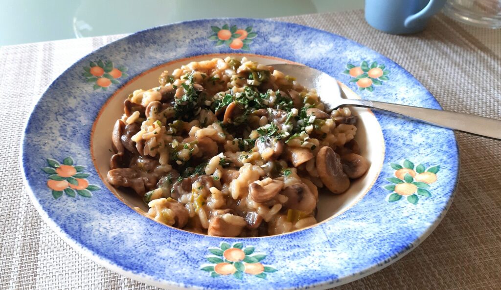 Risotto met champignons, prei en gorgonzola