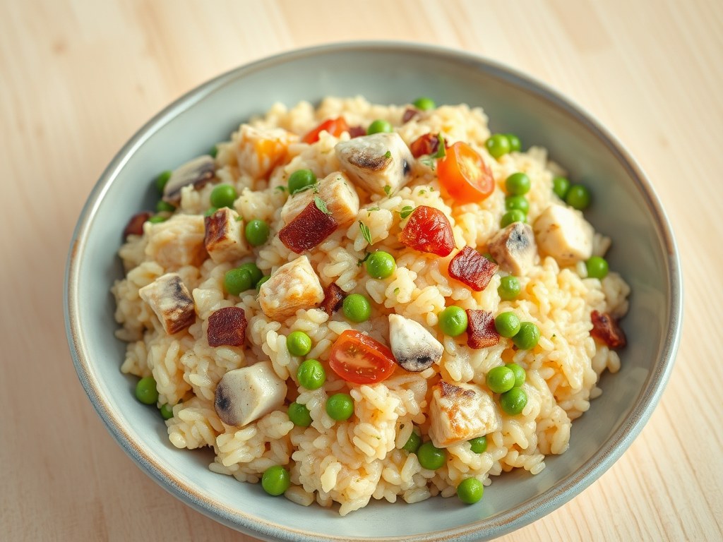 Risotto met kip, AI-gegenereerde illustratie