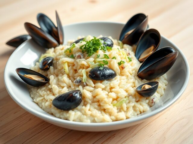 Risotto met mosselen en prei