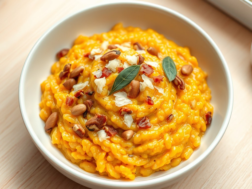 Risotto met Pompoen en Pijnboompitten, AI-gegenereerde illustratie