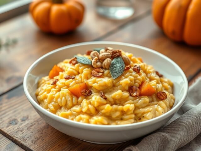 Risotto met pompoen, salie en pijnboompitten