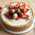 Rocky road kwarktaart met aardbei en chocolade eitjes