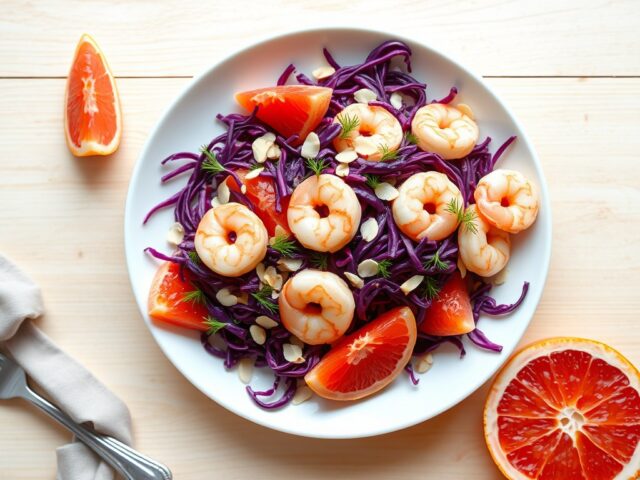 Rode Kool Salade met Garnaaltjes en Grapefruit