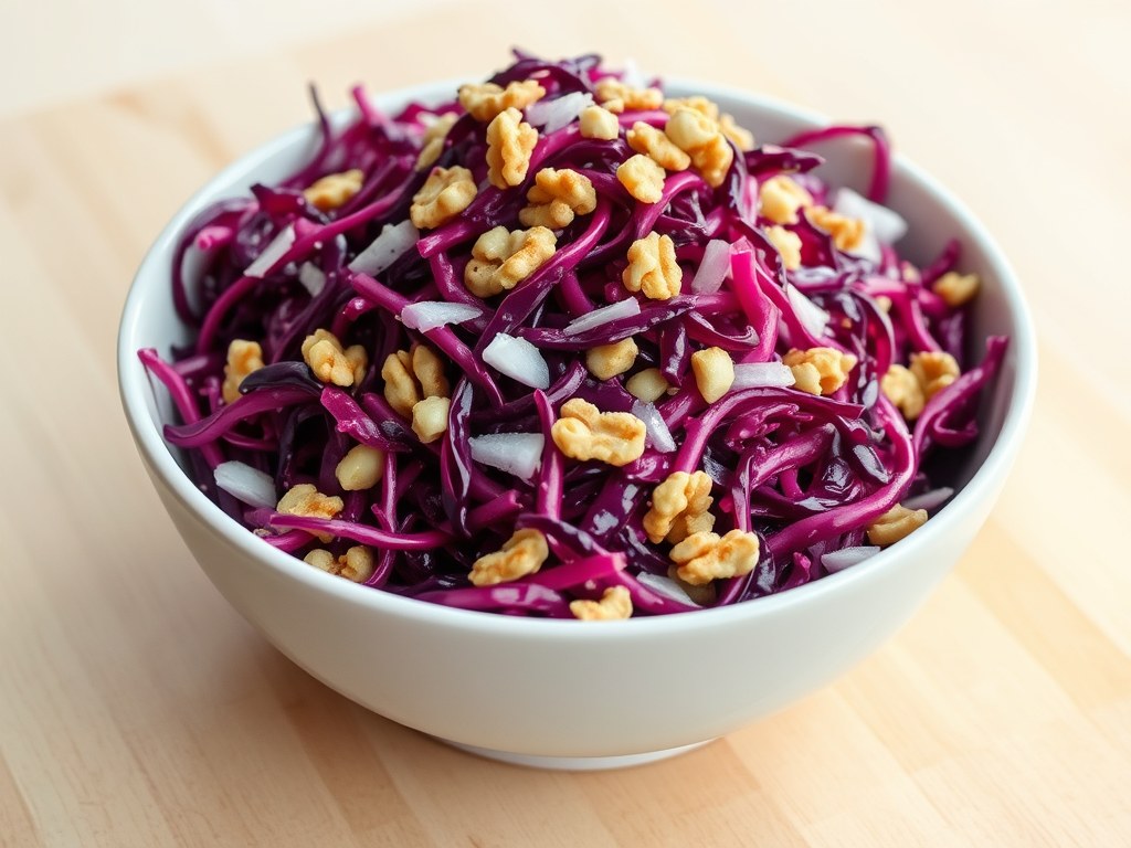 Rode koolsalade (zie opm), AI-gegenereerde illustratie
