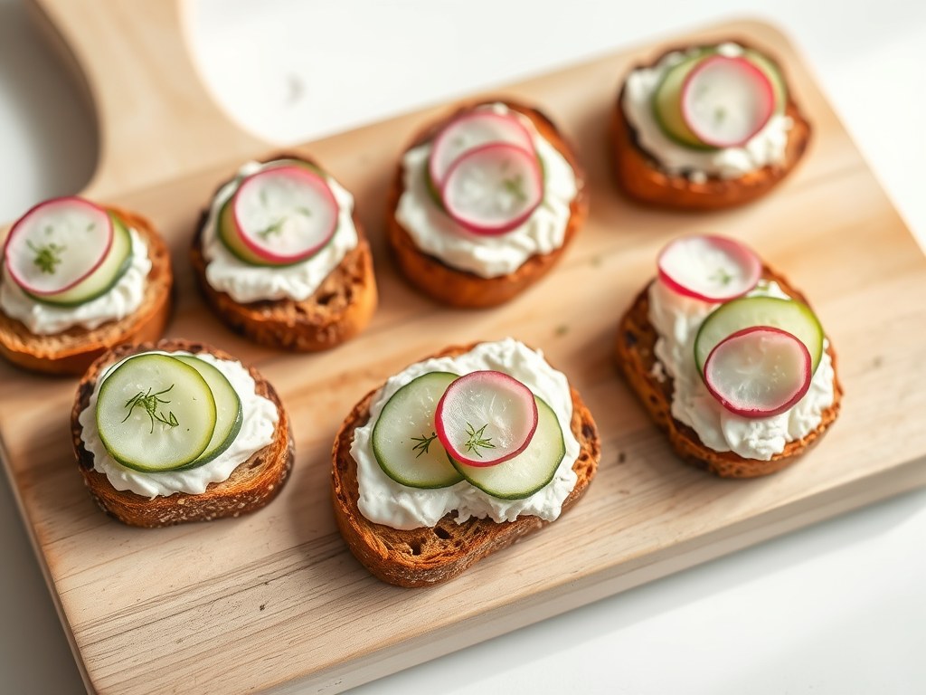 Roggetoastjes met kruidenkaas, AI-gegenereerde illustratie