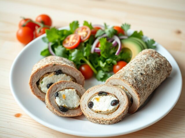 Rollade van konijn met avocadosalade