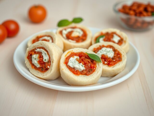 Rolletjes met tomatentapenade, boursin en basilicu