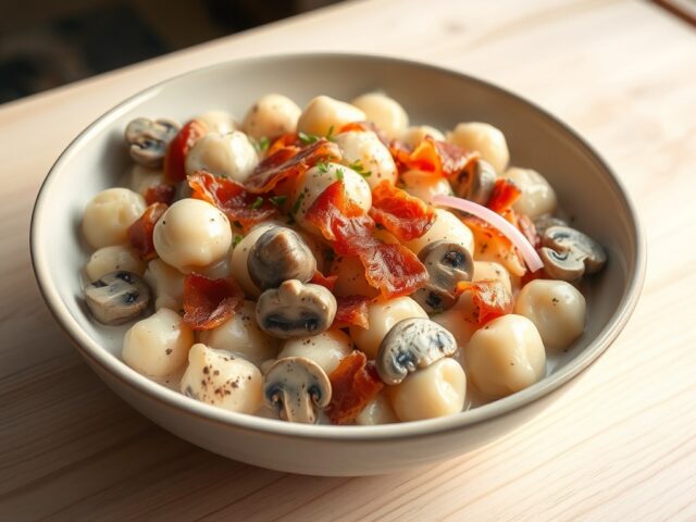 Romige gnocchi met paddenstoelen & spek