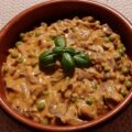 Romige paddenstoelensaus met doperwten en crème fraîche