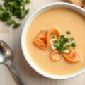 Romige spitskoolsoep met gerookte zalm