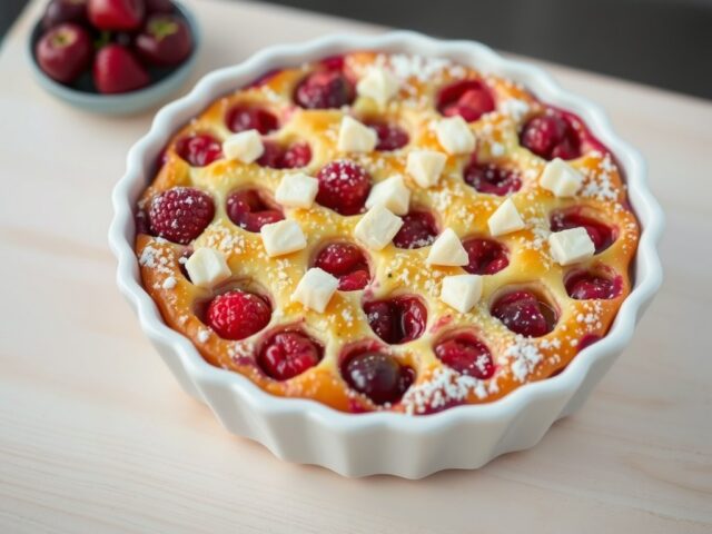 Roodfruitclafoutis met noga