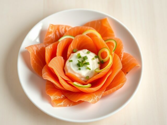 Roos van gemarineerde zalm met mosterdcréme