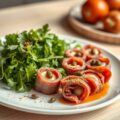 Rosbief-champignontruffeltjes met rucolasalade