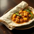 Roti met kip massala, aardappels en kouseband