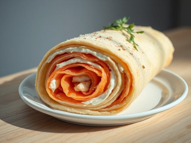 Roulleau van Zweeds tunnbrod met gerookte zalm