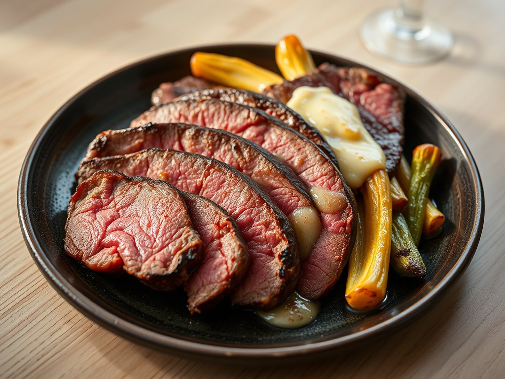 Rumsteak met witloof en kaas, AI-gegenereerde illustratie