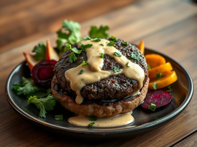 Rundburger, biet en raap met zachte currysaus