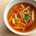 Runderbouillon met Madeira en julienne gesneden groenten