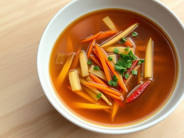 Runderbouillon met Madeira en julienne gesneden groenten