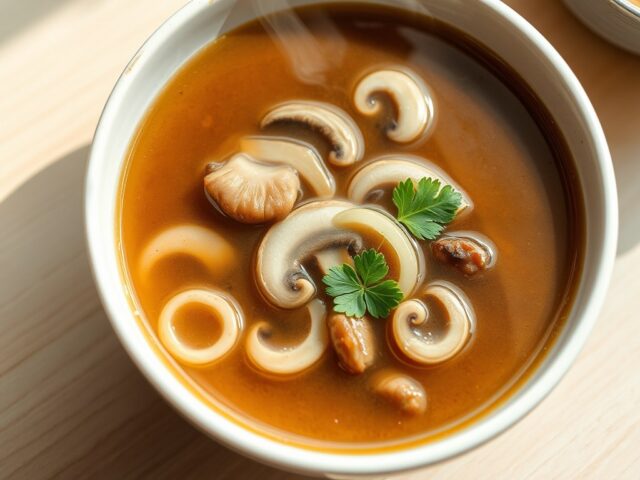 Runderbouillon met shiitake en prei