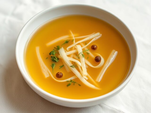 Runderconsommè met een julienne van kruidencrepes