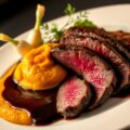 Rundsfilet met truffelsaus en zalf van pompoen