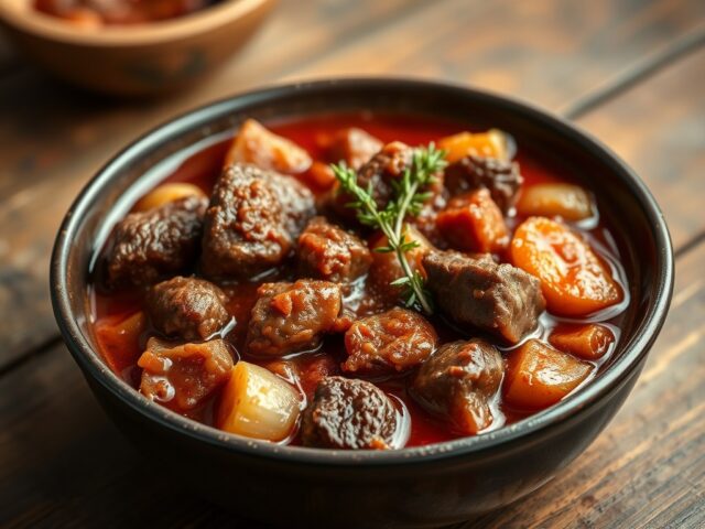 Rundvlees in tomatensaus op Bourgondische wijze