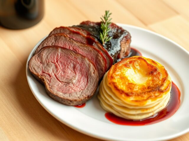 Rundvlees met rode wijnsaus en gratin dauphinois