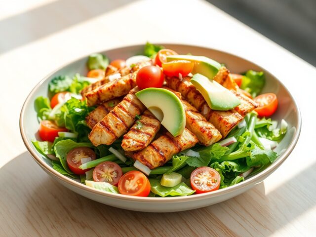 Salade met gebakken pittige kip