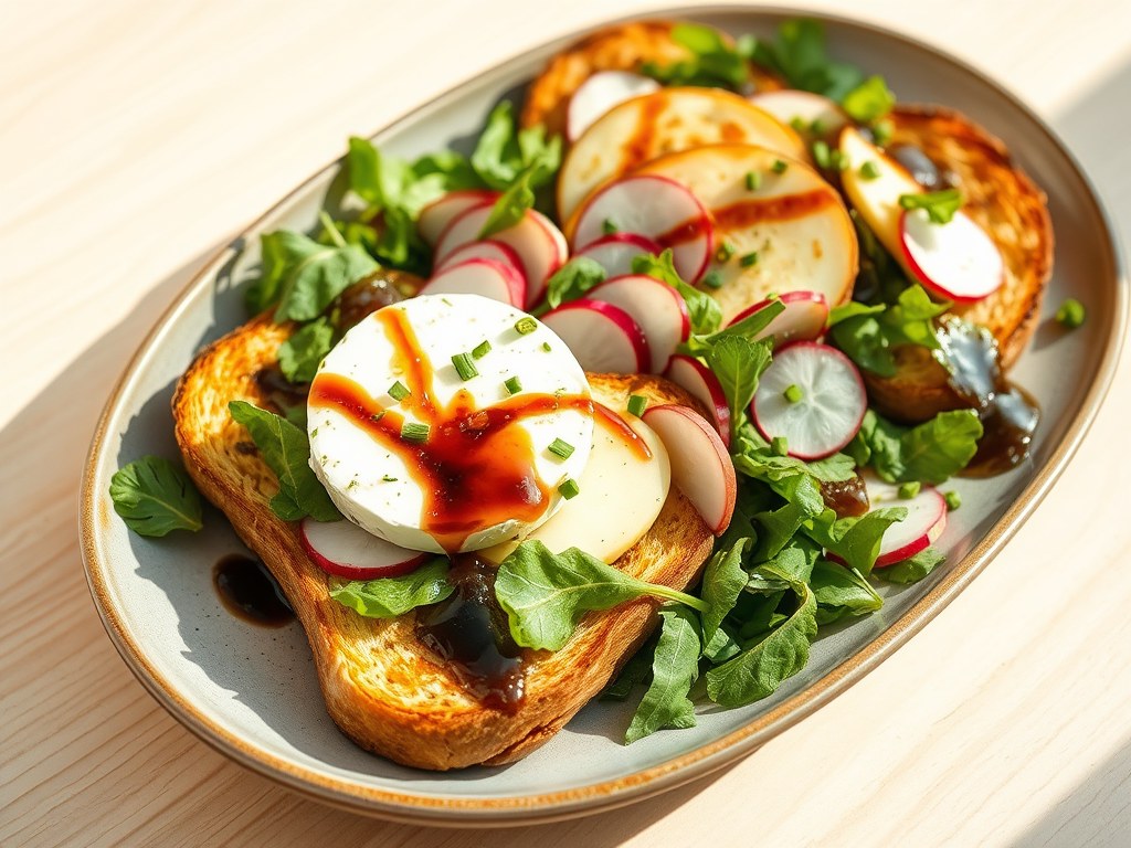 Salade met geitenkaas, appel en Luikse siroop, AI-gegenereerde illustratie
