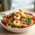 Salade met gemarineerde courgette met gebakken sca