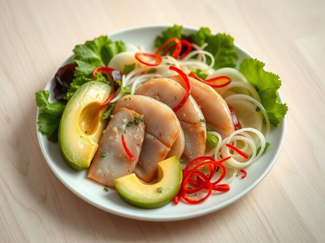 Salade met gerookte paling en avocado