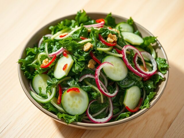 Salade met Komkommer, Gember en Boerenkool