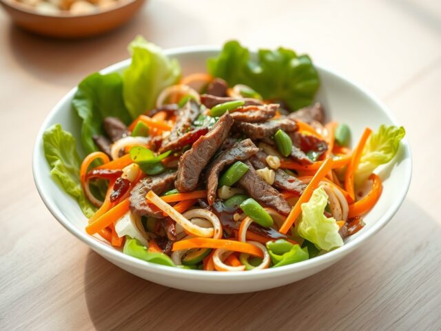 Salade met roergebakken reepjes struisvogel(zieopm