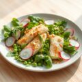 Salade met verse erwtjes, sliptong en sinaasappeld