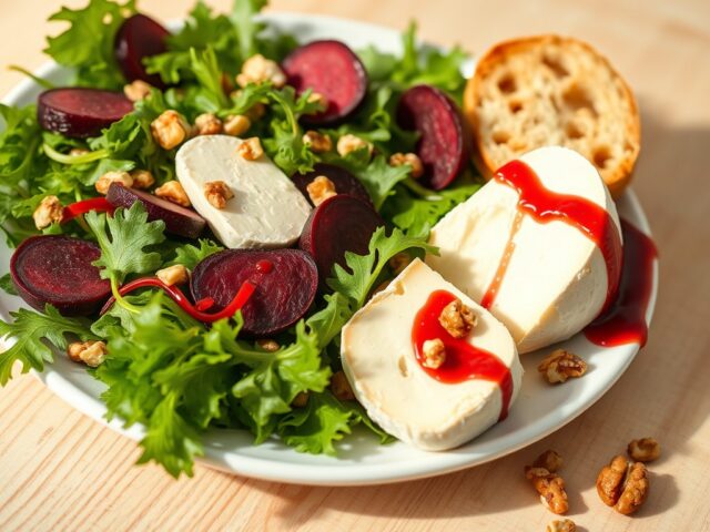 Salade met warme brie en frambozendressing