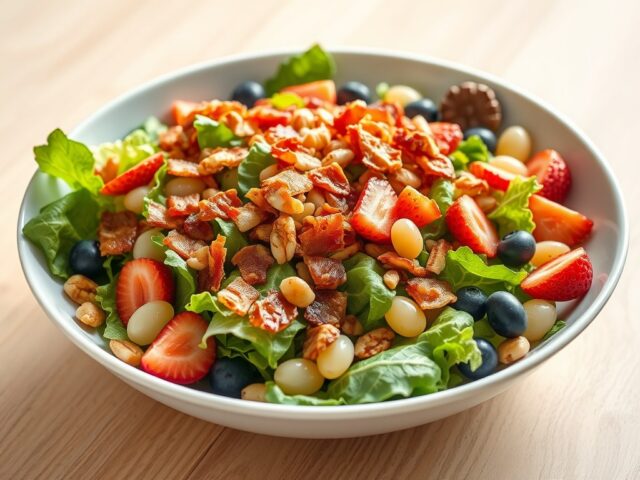 Salade met zomerfruit en spekjes