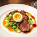 Salade tiÃ¨de de pigeonneau au vin rouge